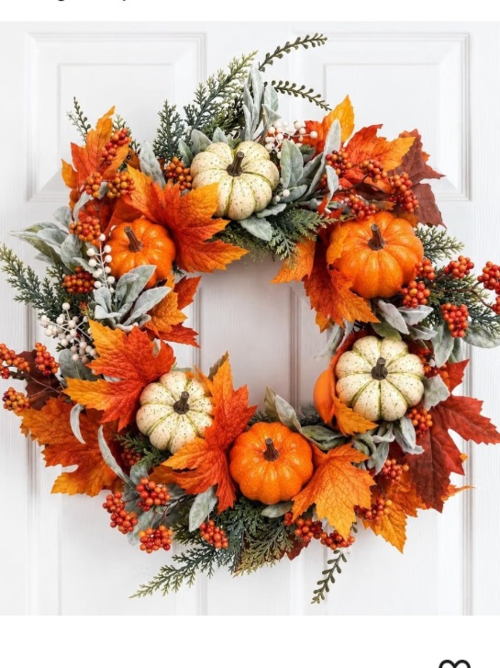 20” Fall Pumpkin & Maple Leaf Wreath - Orange White